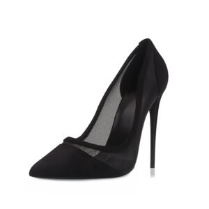 Black Mesh Pointed Toe Stiletto High Heel Pumps - Wholesale Fashion Women Shoes